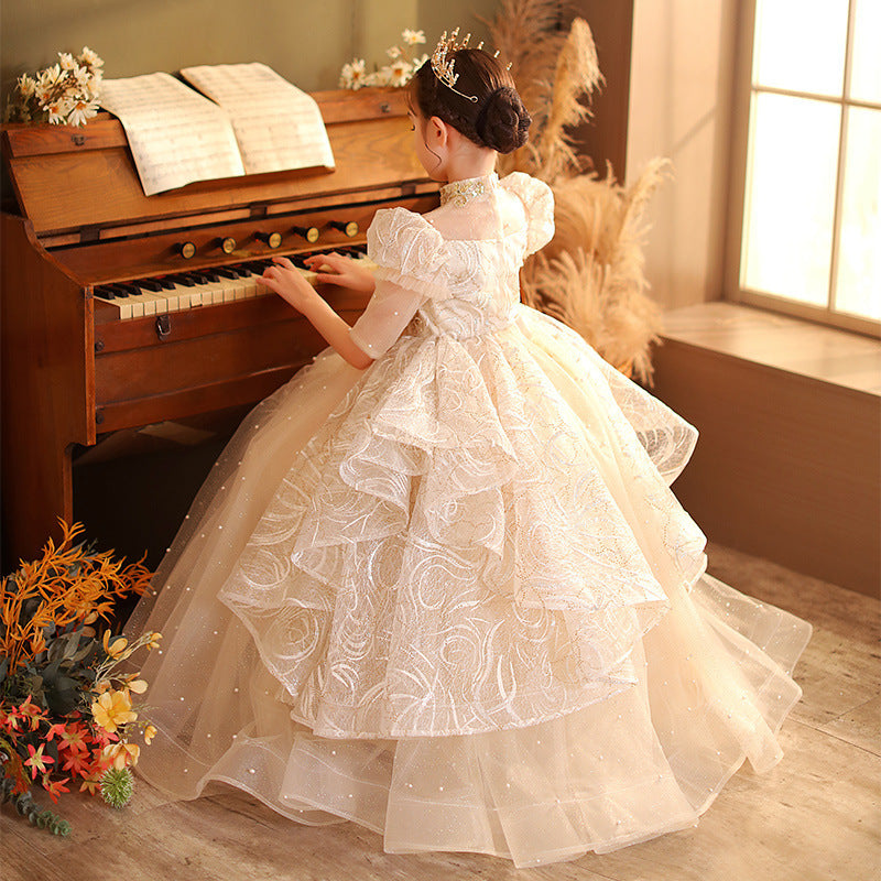 Children's Dress  New Sweet Princess Dress Girls Evening Dress Little Girl Performing Piano Catwalk Dress Spring