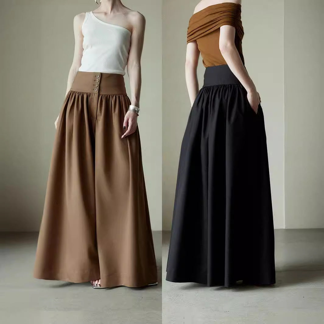 storexq TR Fabric Atmosphere Fashionable Refined Heavy-Duty Pleated Layered Wide Waist Large Skirt Wide-Leg Pants for Women Summer