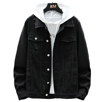 [Speed Lion] Denim Coat Men's Fake Two Pieces Hooded Color Contrast Korean Fashion All-Matching Loose Casual Jacket