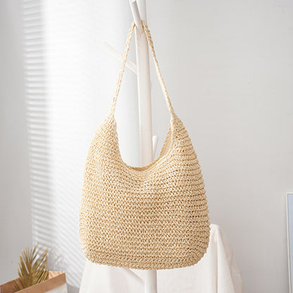 STOREXQ Summer Straw Bag Women's  New Fashion Hand-Woven Bag Large Capacity Beach Bag All-Match Shoulder Bag Casual