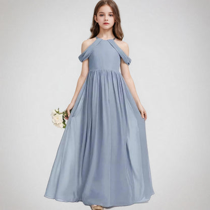 Girls' Dress Summer Chiffon Halter Sleeveless Dress Costume for Piano Performance Fashion Big Violin Competition Dress