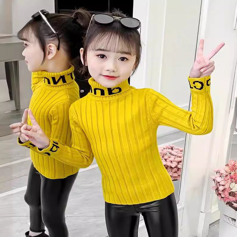 Girls turtleneck sweater autumn and winter 2024 new children's foreign pullover thread clothes little girls knitted sweater winter children's clothing