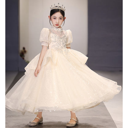 Children's Dress Ten-Year-Old Birthday Banquet Flower Girl Wedding Girl High-End Princess Dress Girl Piano Performance Costume