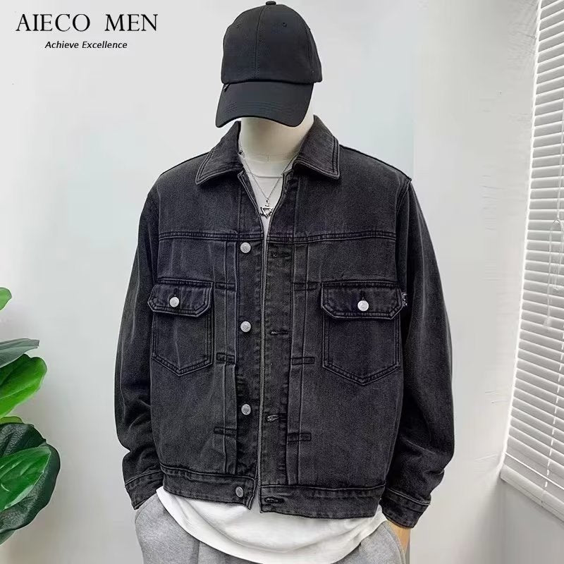 [Speed Lion] Denim Coat Men's Fake Two Pieces Hooded Color Contrast Korean Fashion All-Matching Loose Casual Jacket