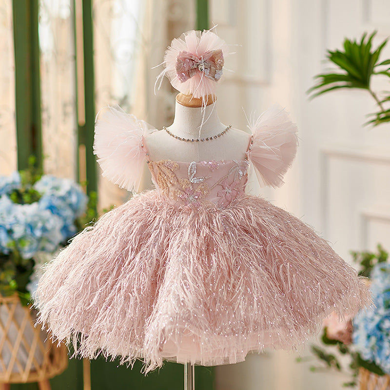 Girls' Dress High-End Little Girl Costume Host Flower Girl Wedding Children Princess Dress Western Style Light Luxury Minority