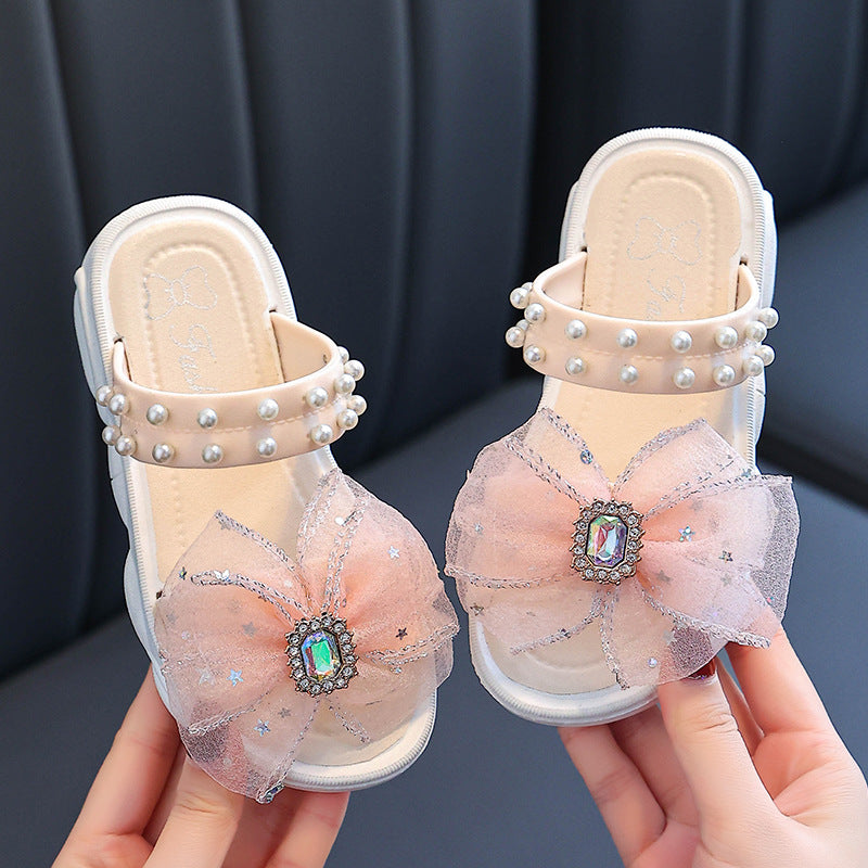 STOREXQ Summer New Girls' Sandals Outer Wear Children's Flat Soft Bottom Non-Slip Sandals Princess Shoes Middle and Big Children's Shoes