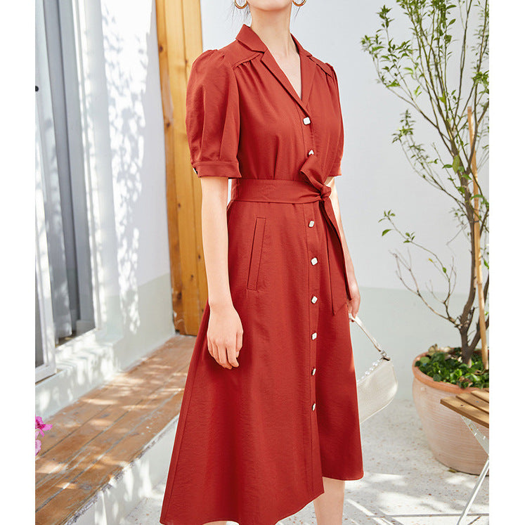 2025 Heavy mulberry silk red  dress summer wear women's clothing  summer new silk coffee break dress