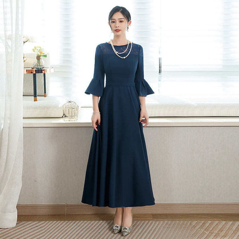 Hot Trade Banquet Evening Dress Fashionable Casual Figure Flattering Daily Wear Long Flared Half Sleeve All-Matching Dress