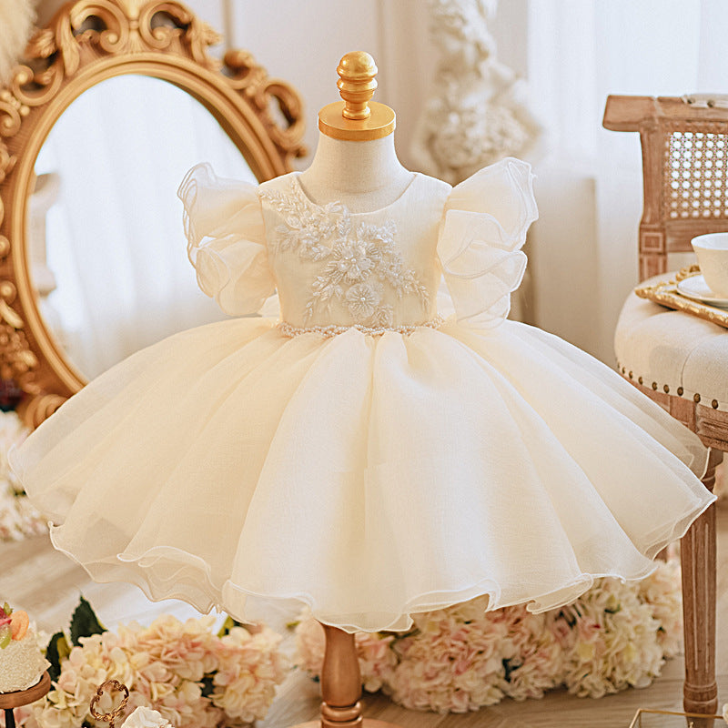 Champagne Girl's Dress Princess Dress Children's Wedding Dress Stage Costume Baby's One-Year-Old Banquet Dress