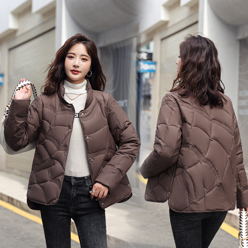 2025 new product Xiangyun embossed down cotton-padded clothing women's short fashion stand-up collar light cotton-padded clothing women's cotton-padded jacket