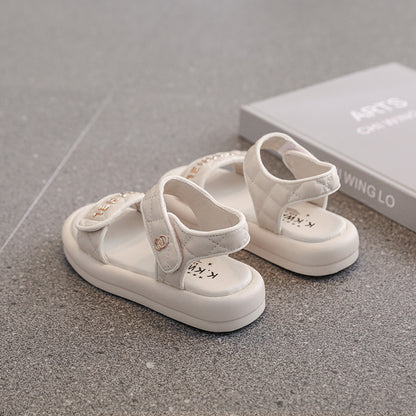 STOREXQ Girls' Sandals  Summer New Korean Version of Chanel's Style Middle and Big Children Girls' Princess Beach Shoes