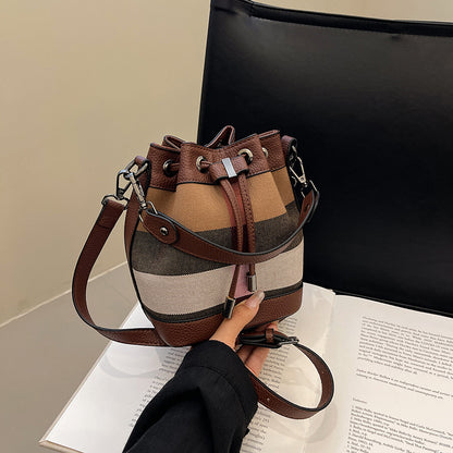 Crossbody bucket bag popular autumn new plaid canvas women's bag high quality fashion casual handbag wholesale