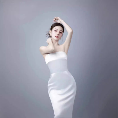 2025 Temperament tube top light wedding dress waist thin trailing  new spring studio travel wedding dress women