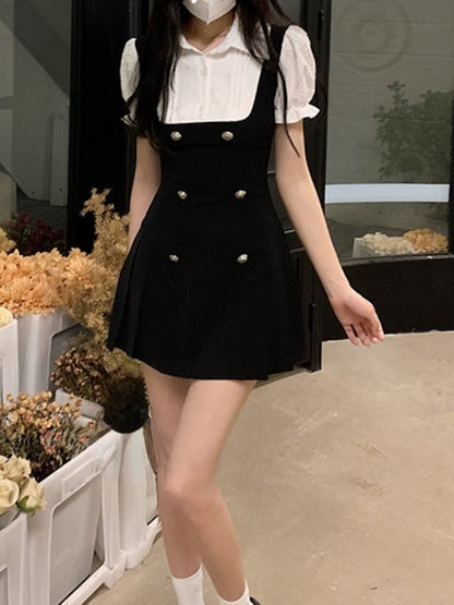 StoreXQ Sweet Mini Fake Two Dress Puff Sleeve Summer French Elegant Short Party Dress Woman Casual Korea Fashion Vintage Dress Slim