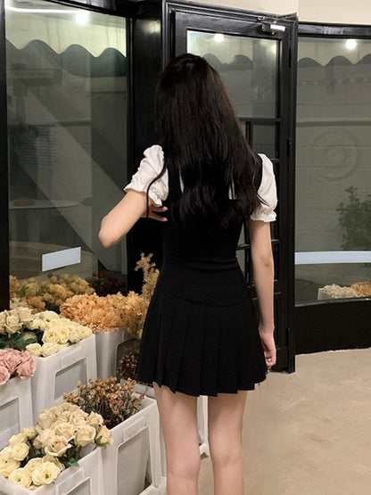 StoreXQ Sweet Mini Fake Two Dress Puff Sleeve Summer French Elegant Short Party Dress Woman Casual Korea Fashion Vintage Dress Slim