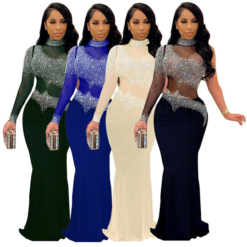 StoreXQ  Sequin Party Dress Women Sexy Single Sleeve Vintage Elegant Evening Maxi Dress New Fashion Outfits  Wholesale Dropshipping