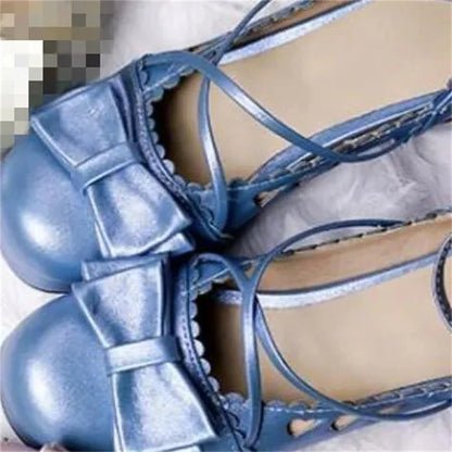 StoreXQ  -  Sweet lolita shoes kawaii girl bowknot bandage women shoes japanese vintage thick heel round head cosplay tea party dress shoes