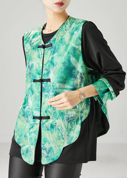 peopleterritory Vintage Green Tie Dye Chinese Button Women Sets 2 Pieces Spring YU1050