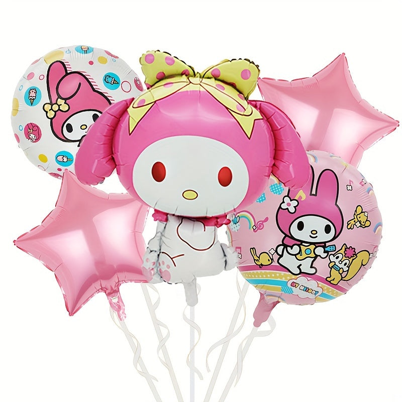 5pcs Sanrio My Melody & Cinnamoroll Star Foil Balloon Set - Perfect for Birthday, Christmas, Easter & Valentine's Day Celebrations