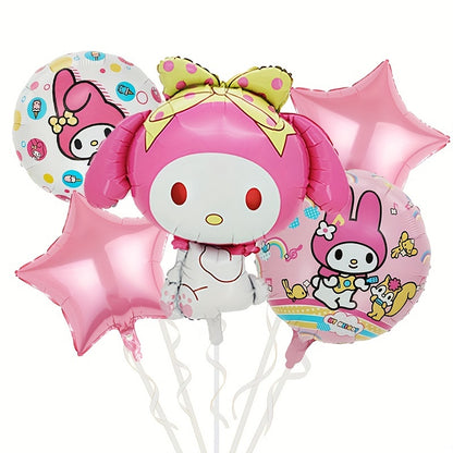 5pcs Sanrio My Melody & Cinnamoroll Star Foil Balloon Set - Perfect for Birthday, Christmas, Easter & Valentine's Day Celebrations