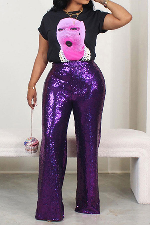 storexq Sequined Sparkly Wide Leg Pants