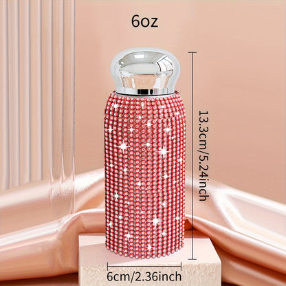 1pc, Sparkling Studded Vacuum Flask, 6oz/8oz Stainless Steel Insulated Water Bottles, Mini Travel Thermal Cups, For Hot And Cold Beverages, Summer Winter Drinkware, Christmas Gifts, Valentine's Day Gifts