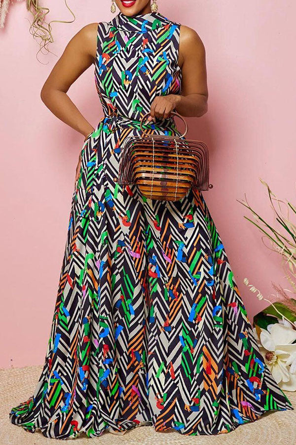 storexq Striped Colorful Lace-Up Wide Leg Jumpsuit