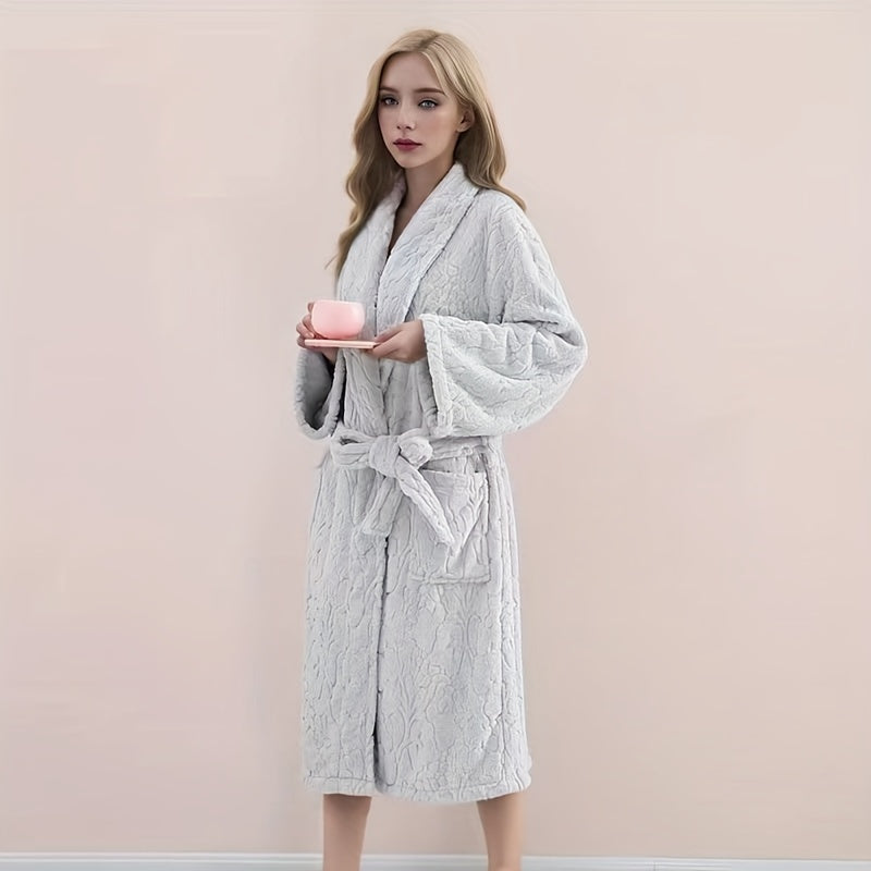 Ultra-Soft Coral Fleece Jacquard Bathrobe - Thick, Absorbent & Cozy Long Robe for Men and Women, Perfect Thanksgiving Gift