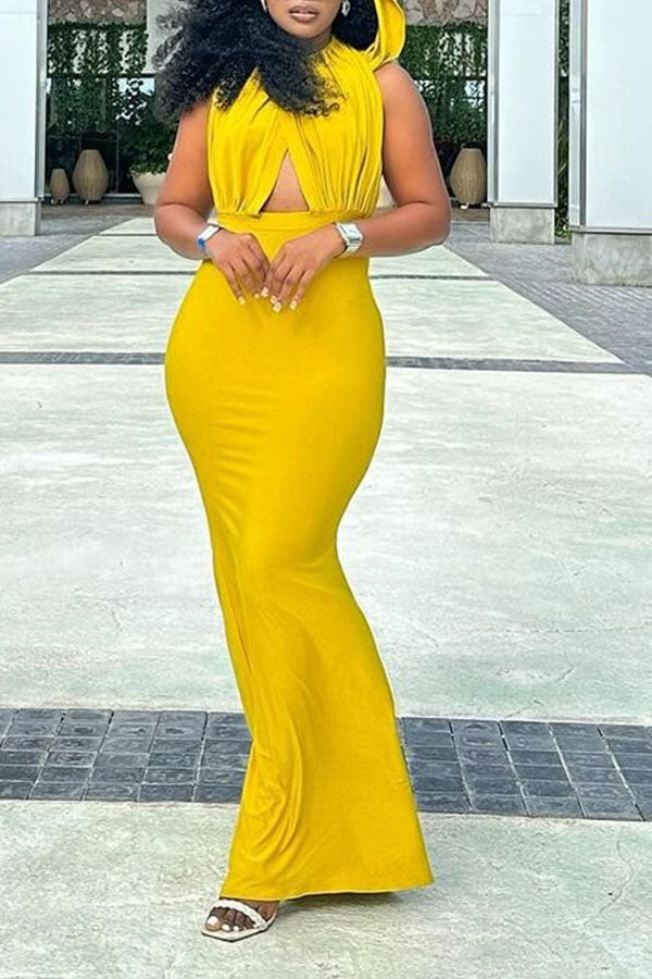 namcoverse Solid Color Chic Cutout Backless Bodycon Maxi Dress