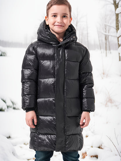 Boys Warm Thick Mid-length Hooded Jacket, Zip Up Coat, Boy's Clothes For Winter Outdoor, As Gift