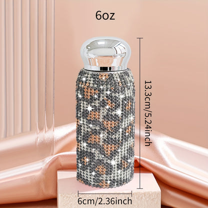 1pc, Sparkling Studded Vacuum Flask, 6oz/8oz Stainless Steel Insulated Water Bottles, Mini Travel Thermal Cups, For Hot And Cold Beverages, Summer Winter Drinkware, Christmas Gifts, Valentine's Day Gifts