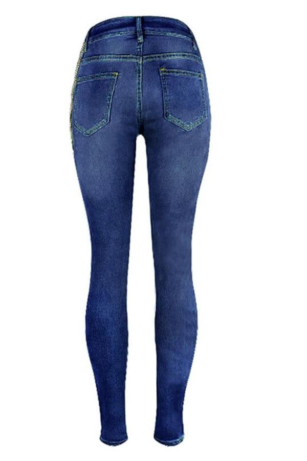 storexq Blue Stylish Cutout Jeans with Chains