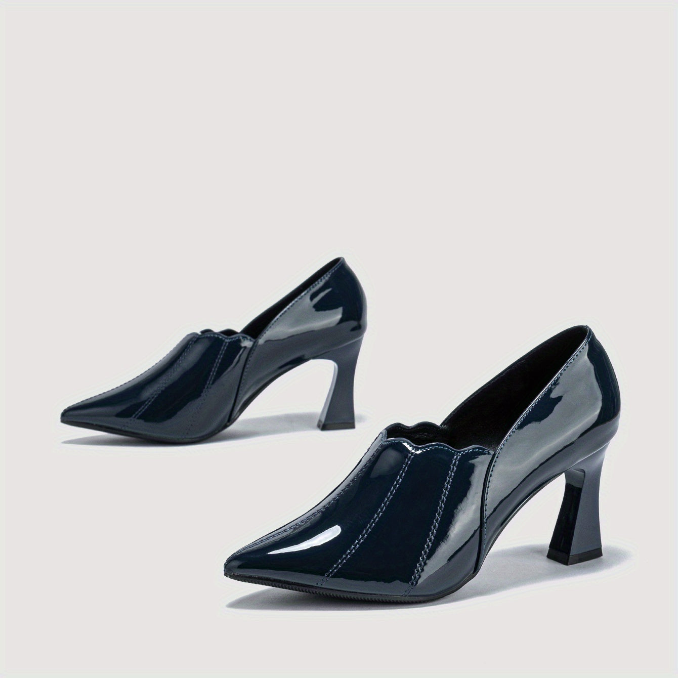 Elegant All-Season Pumps: Pointed Toe, Breathable Comfort, Slip-On, Mid-Heel, Glossy Patent Leather