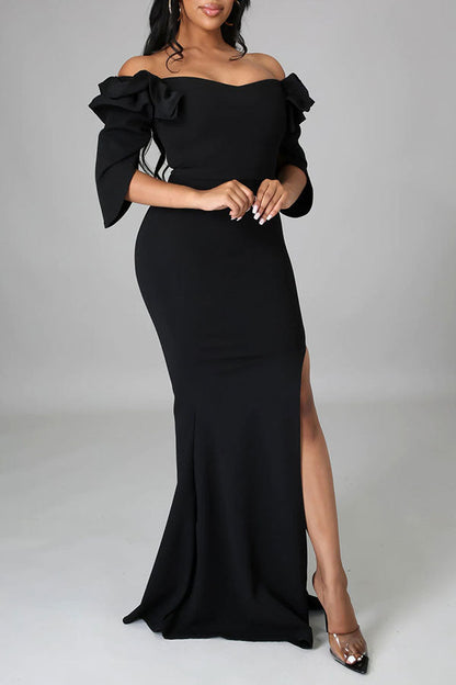 storexq Solid Color Elegant High Slipt Maxi Dress