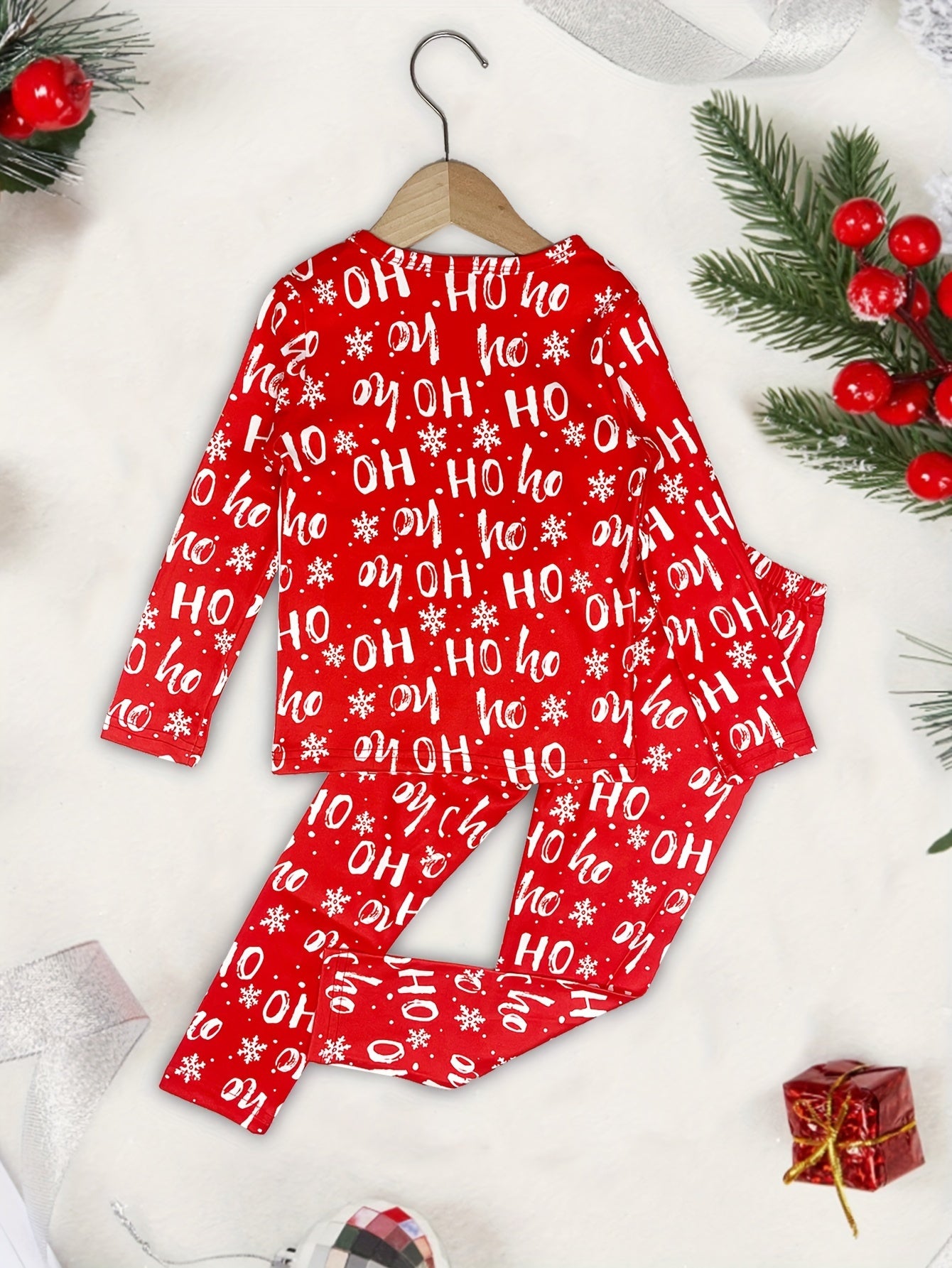 2 Pcs Girl's Casual Underwear Set, Cute Christmas Deer Letter Print Round Neck Long Sleeve & Trousers, Comfy & Skin-friendly outdoor clothing Set, As Daily Gift