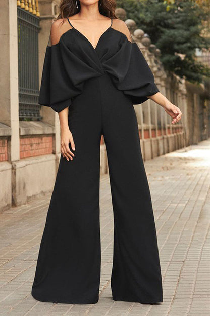 storexq Patchwork Stunning Deep V Neck Jumpsuit