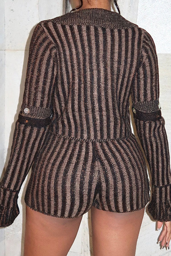 storexq Striped Casual Single Breasted Pant Suit