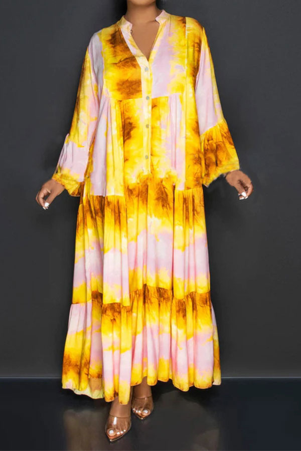 storexq Tie Dye Laid Back Tiered Maxi Dress