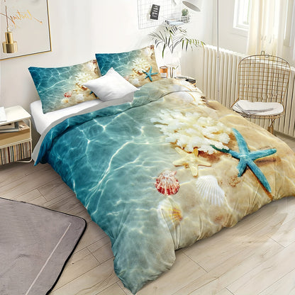 2/3pc Hypoallergenic Ocean Beach Duvet Cover Set - Nautical Themed Soft Bedding for Serene Sleep - Perfect for Bedrooms & Dorm Rooms (1 Duvet Cover + 1/2 Pillowcases)