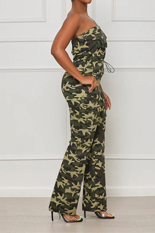 storexq Camouflage On-trend Multi Pocket Drawstring Jumpsuit