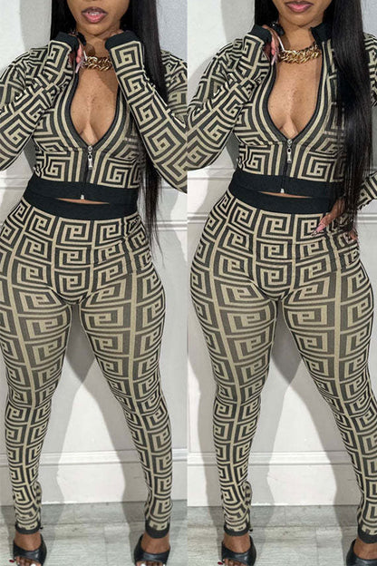 storexq Geometric Print Sporty Bodycon Pant Suit