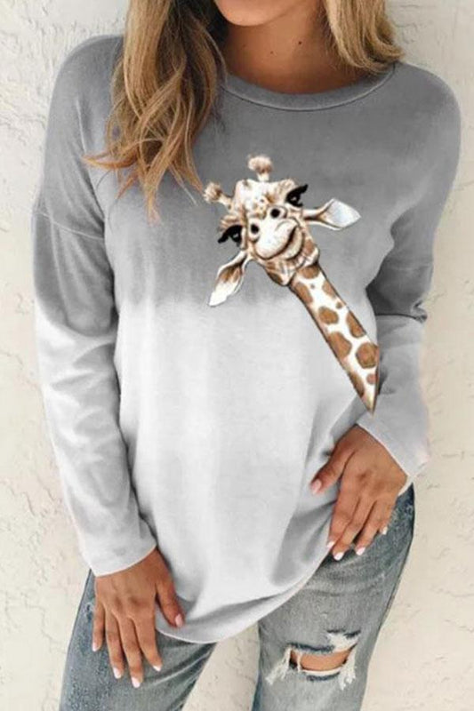 storexq Tie Dye Giraffe Print Casual Sweatshirt