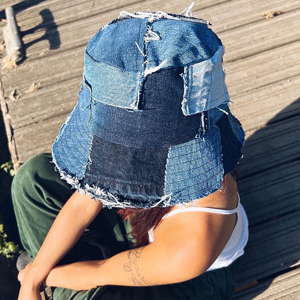 storexq Checked On-trend Burrs Denim Bucket Hat