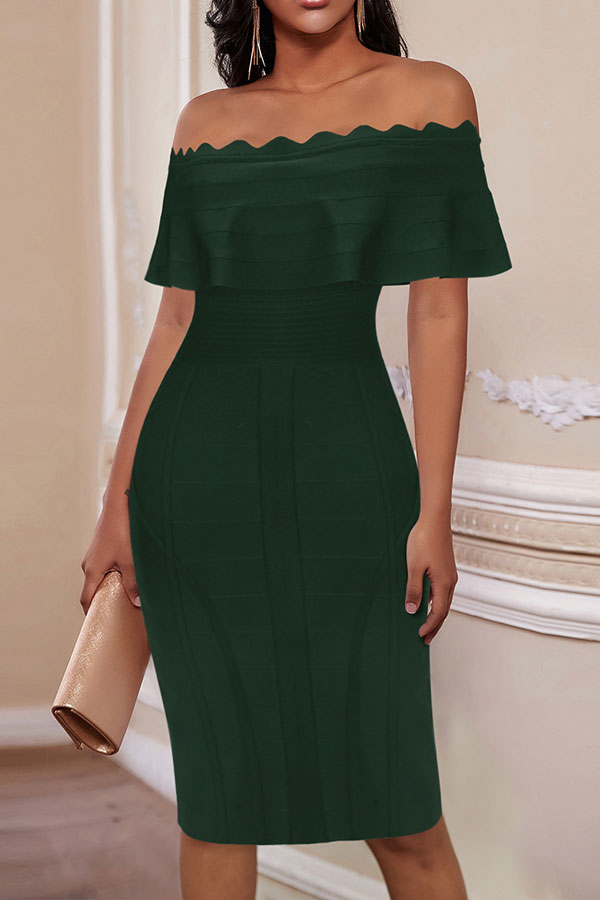 storexq Solid Color Feminine Off Shoulder Midi Dress