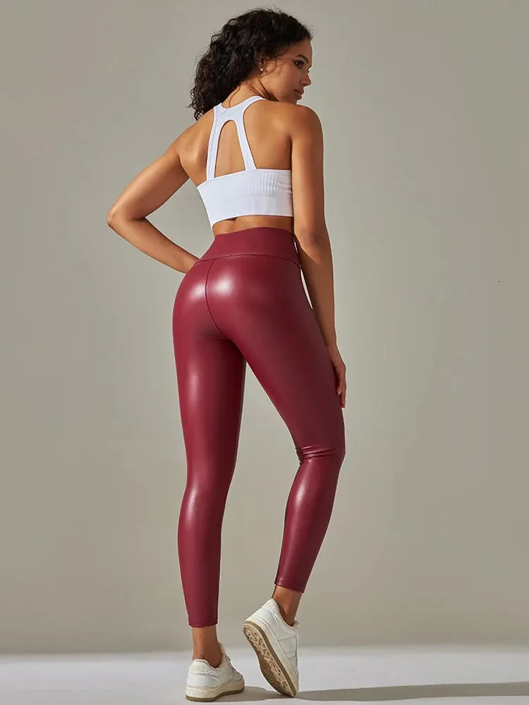 Autumn Fashion PU Leather Pants Women Multicolor High Waist Leather Leggings Plus Size Elastic Slim Skinny Sexy Trousers 240129