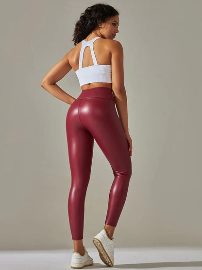 Autumn Fashion PU Leather Pants Women Multicolor High Waist Leather Leggings Plus Size Elastic Slim Skinny Sexy Trousers 240129