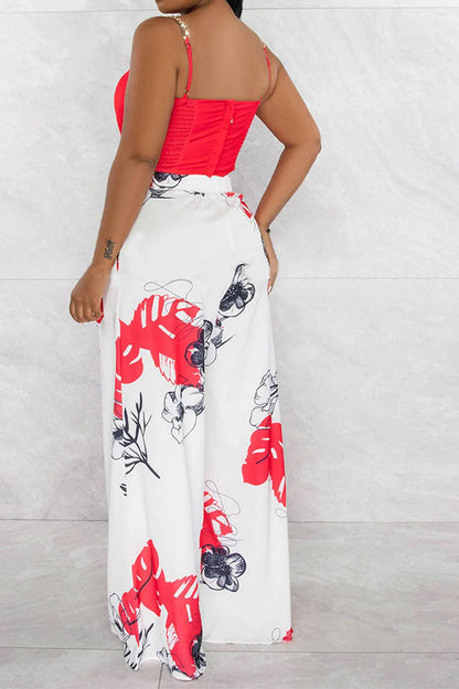 storexq Floral Print Chain Strap Stunning Wide Leg Pant Suit