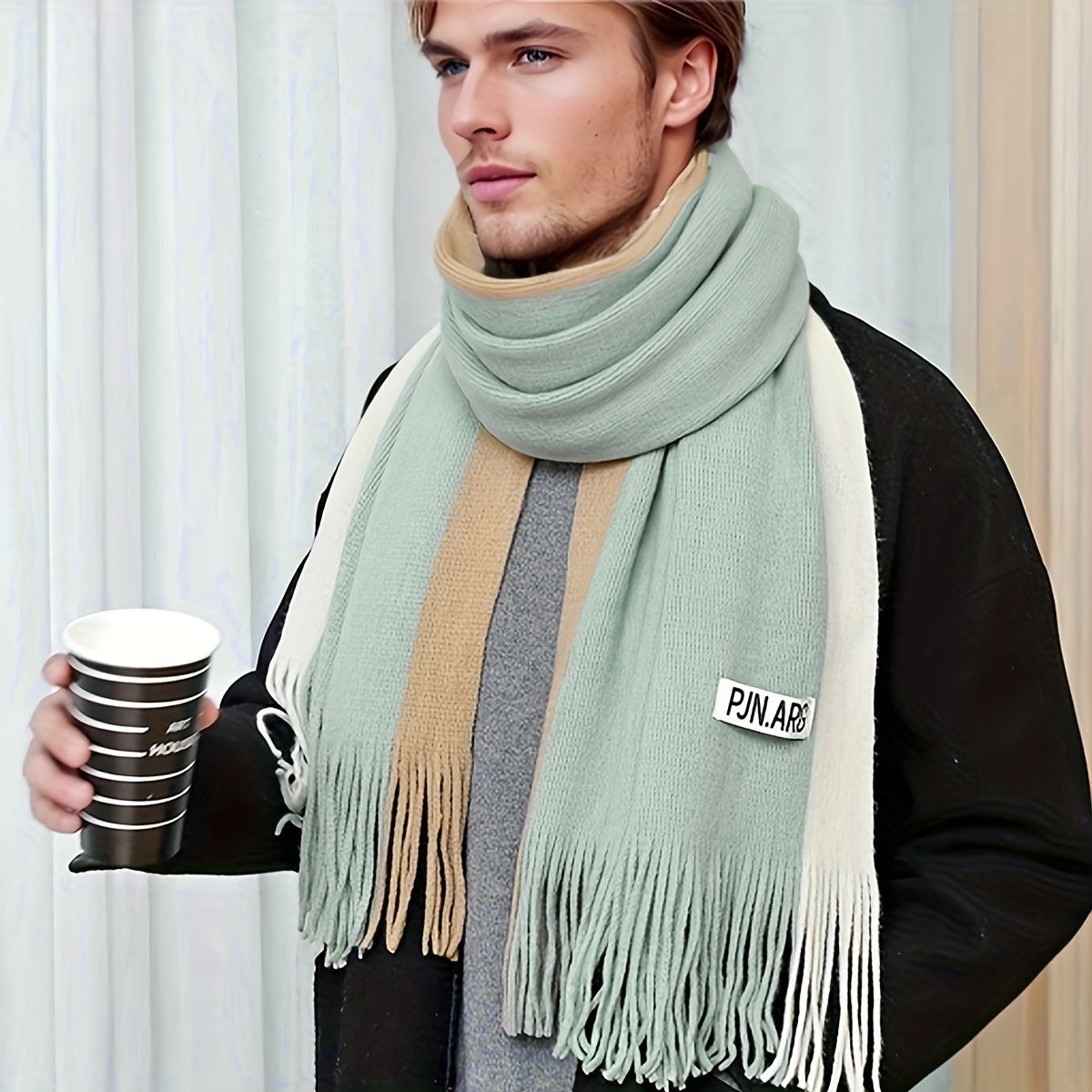 Elegant Men's Winter Scarf: Warm, Handwashable, Polyester Blend, Sizes Available