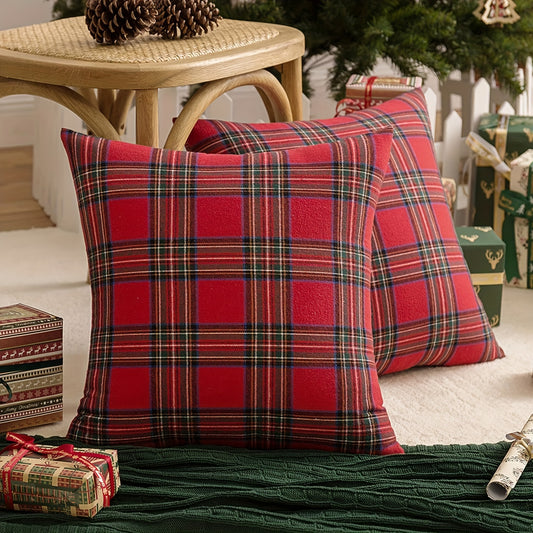 1pc Traditional-Style Scottish Tartan Plaid Decorative Throw Pillow Cover - Soft, Hand Washable, Zipper Closure Polyester Fabric - Vibrant Red and Green Colors for Living Room, Bedroom, and Holiday Decor - Easy Care and Durable