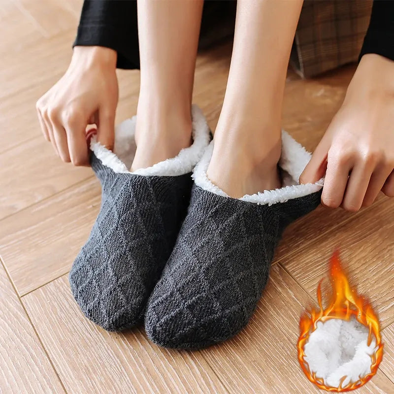 Women Winter Warm Thick Socks Anti Slip Home Floor Carpet Fuzzy Socks Lamb Wool Velvet Solid Colors Indoor Sleep Slippers Socks